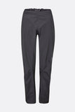 Rab Cinder Downpour Light Waterproof Cycling Pants for Women in anthracite, featuring articulated knees and lightweight waterproof fabric.