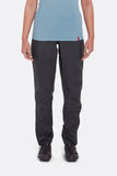 Rab Cinder Downpour Light Waterproof Cycling Pants for Women, featuring articulated knees in anthracite, front view.