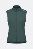 Rab Cinder Windveil women's cycling vest with wind-resistant and breathable panels, in greenslate color, designed for active cycling.