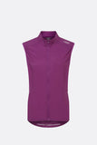 Rab Cinder Windveil Women's Cycling Vest in plum with wind-resistant and breathable panels, designed for comfortable cycling.