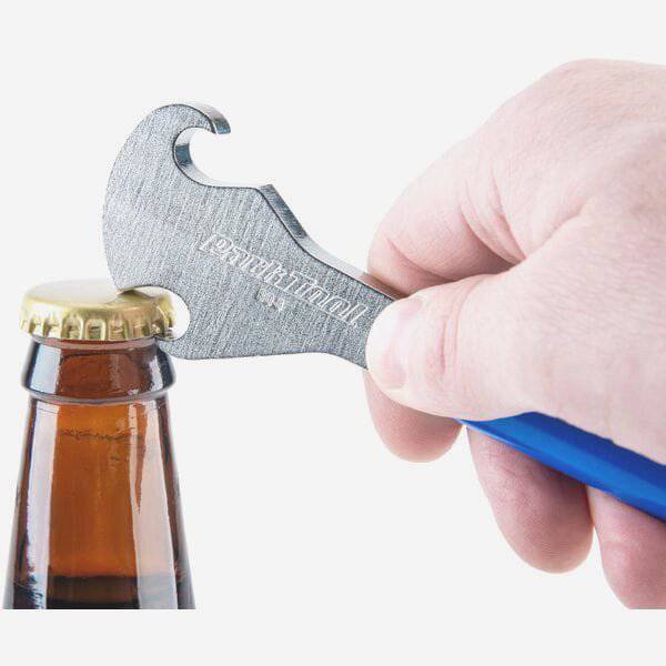 Park Tool BO-6 stainless steel bottle opener with vinyl handle, durable accessory for opening bottles easily.