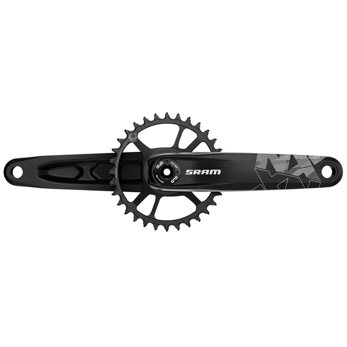 SRAM NX Eagle fat bike crankset with 30T steel chainring, black DUB 12-speed direct mount components for mountain biking.