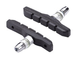 BBB BBS-04OE VeeStop V-brake pads for Shimano V-brakes, pack of 25, close-up of brake pads with rubber surfaces and mounting hardware.