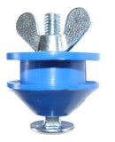 Morgan Blue Chain Keeper Tool for rear derailleur bike maintenance and transport, shown in a workshop setting.