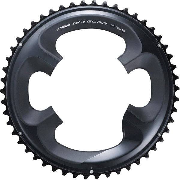 Shimano Ultegra FC-R8000 50-tooth outer chainring for 11-speed road bike drivetrain, black metal component with teeth.