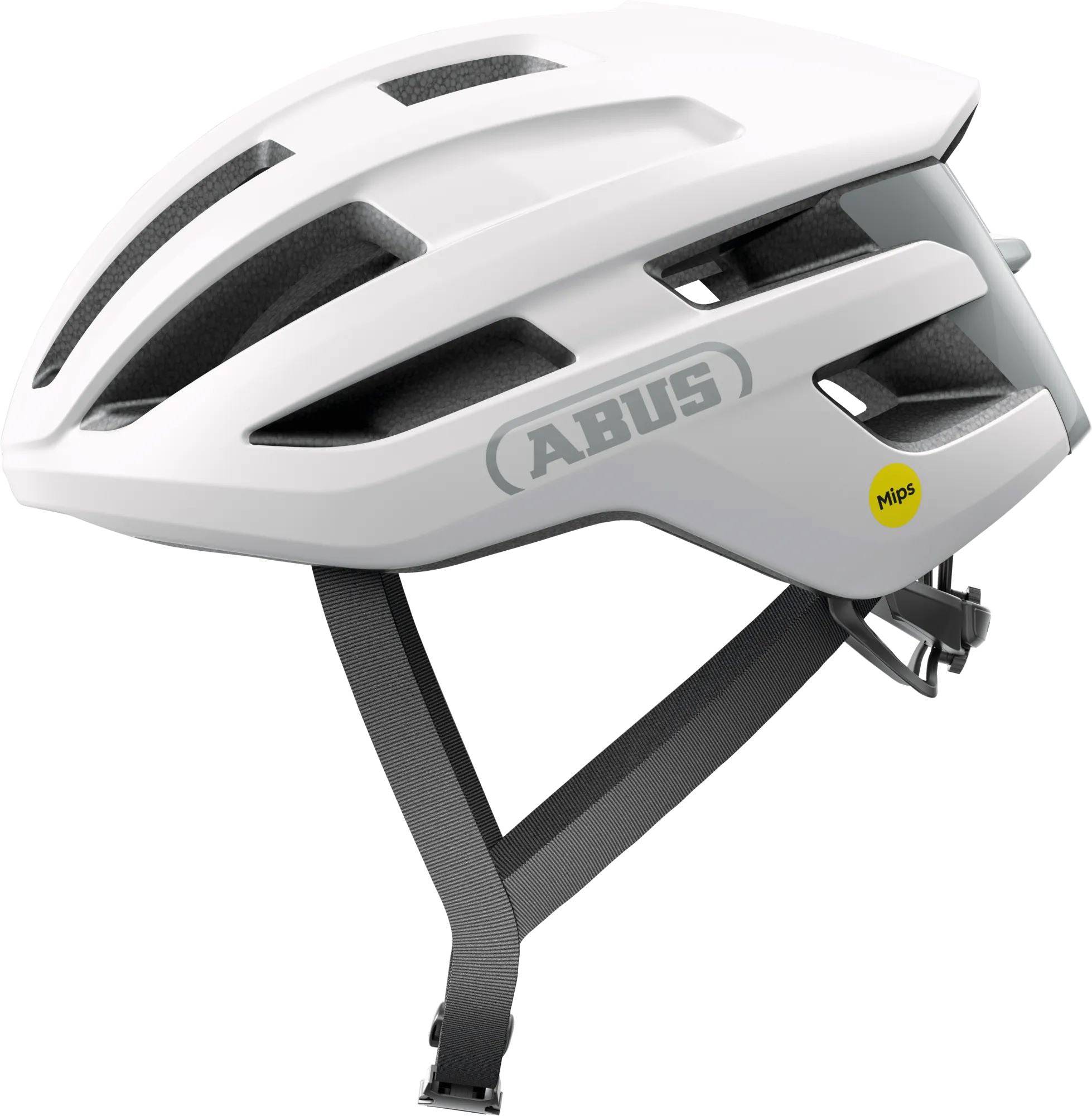 ABUS POWERDOME MIPS cycling helmet with ventilation system and Zoom Ace fit, featuring aerodynamic design and safety features.