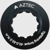 Aztec Centre Lock lockring with washer for secure rotor attachment, component for bicycle disc brakes.