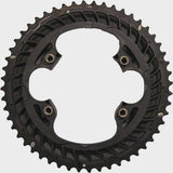 Shimano 105 FC-R7100 12-speed 52T outer chainring for 52/36T crankset, black metal bike component, close-up view