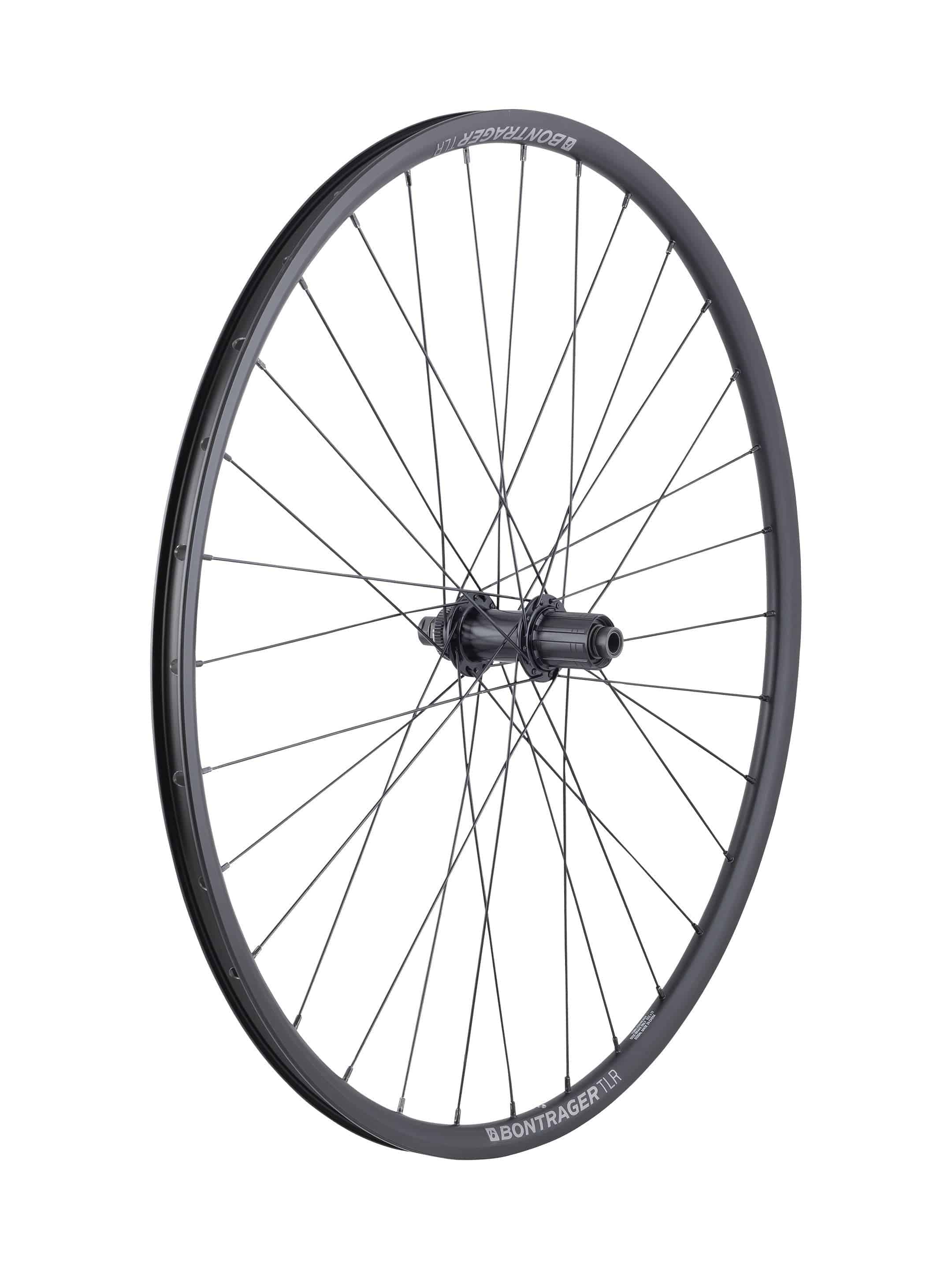 Bontrager Approved TLR Centerlock disc wheels for road bikes, 700c tubeless-ready alloy wheelset with spokes and centerlock hubs.