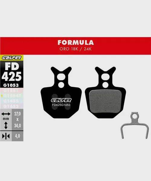 Galfer standard bike disc brake pads showing black friction material and metal backing for reliable, quiet braking performance.
