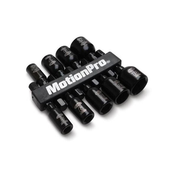 Motion Pro magnetic hex-drive socket set for MP bit drivers, workshop tool with multiple hex-size sockets.