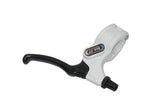 Dia-Compe Tech 77 BMX brake lever in cast alloy with 2/3 finger design, shown installed on a BMX handlebar.