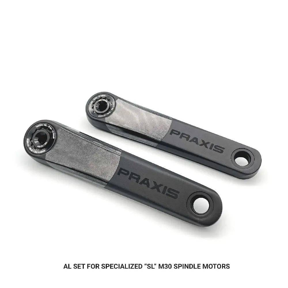 Praxis Works eCrank set for Specialized M30 MTB Levo SL alloy cranks, mountain bike component upgrade, black and silver finish