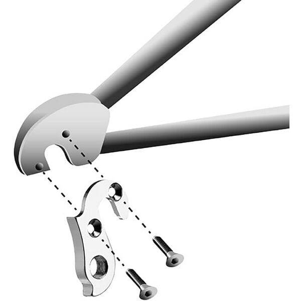 M Part gear hanger for Bulls, Focus, Raleigh bikes, durable replacement component, shown in close-up with mounting details.