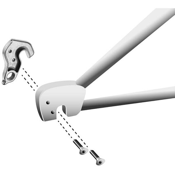 M Part gear hanger for Specialized bikes, durable replacement bike component showing the metal gear hanger with mounting holes.