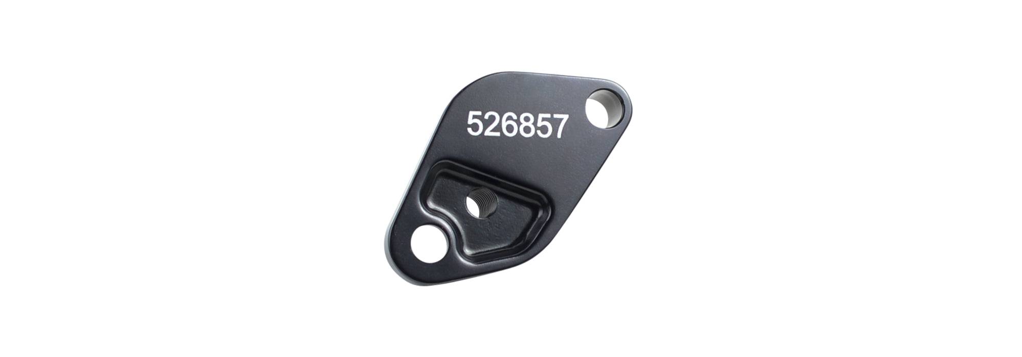 Trek MTB low direct mount front derailleur plate hanger, a bike component for precise shifting, shown in close-up.