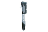 Topeak Mini Dual DX bike pump with gauge, black and silver, showing Presta and Schrader valve compatibility for cycling accessories.