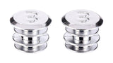 Pair of BBB BHT-90S silver end caps for handlebar tape, secure fit bike plugs, shown attached to bicycle handlebars.