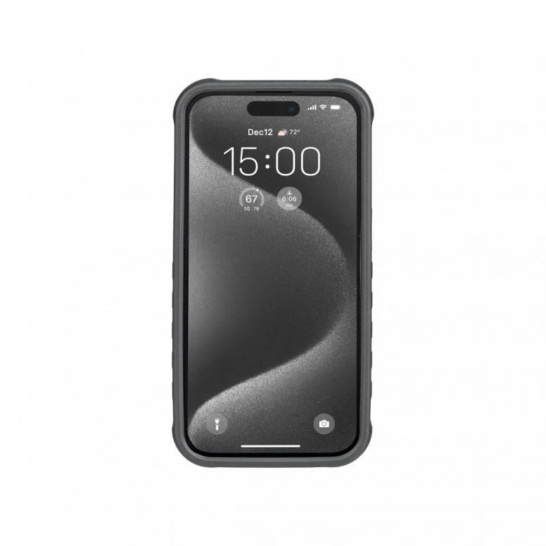 Topeak iPhone 15 PRO Ridecase in black with adjustable stand, protective phone case and accessory for cycling or daily use