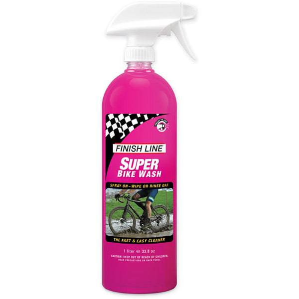 Finish Line Super Bike Wash eco-friendly bike cleaner in a workshop setting, suitable for all bike surfaces.