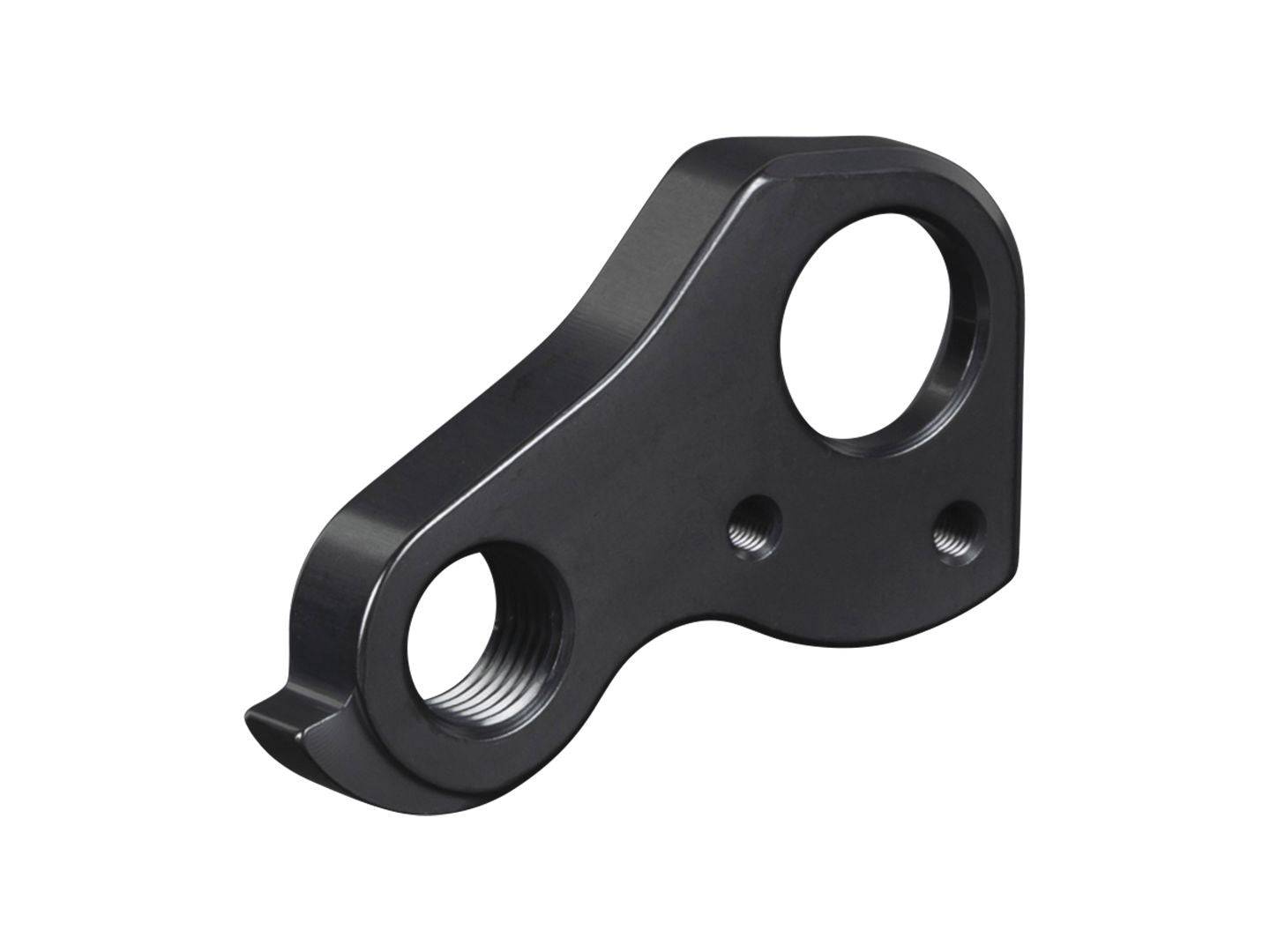 Trek road bike rear derailleur hanger in black with 142x12mm thru axle drive side component, mounted on bike frame.