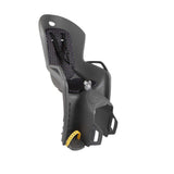 Hamax Amiga 2022 child bike seat with pannier rack, mounted on dark grey bike accessory with suspension for comfort and safety