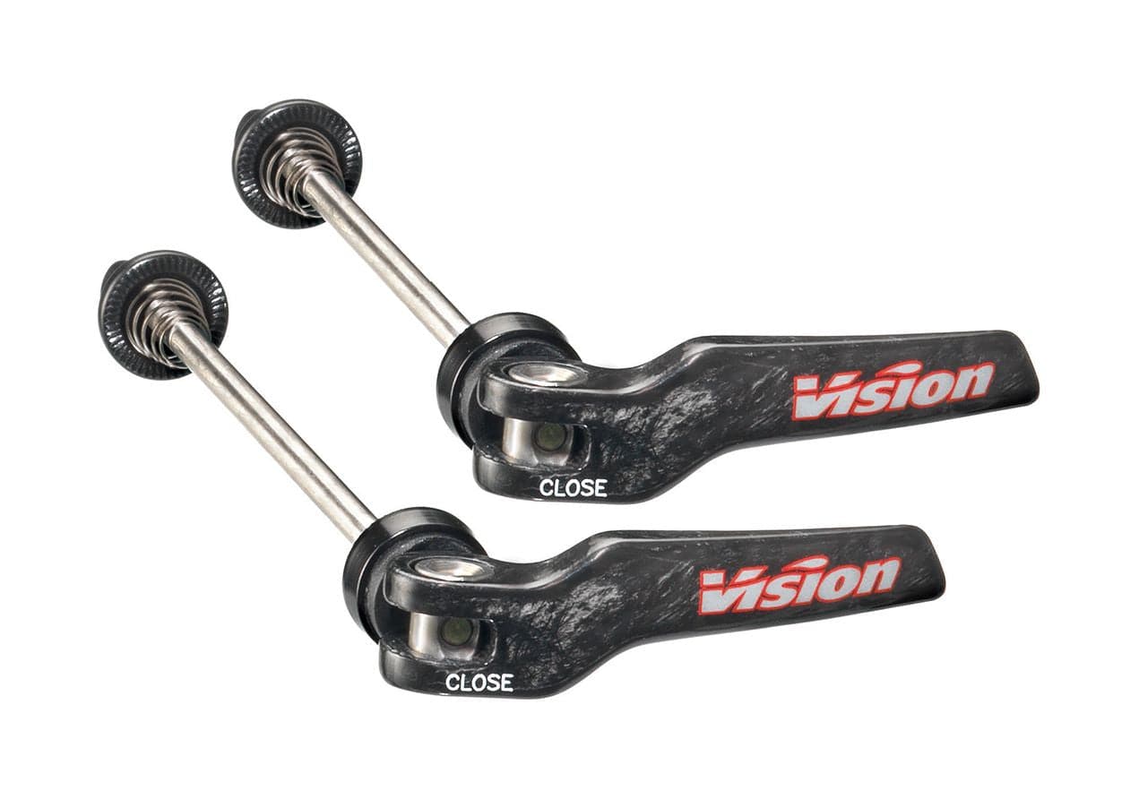 Vision Mercury Carbon QR-89 skewer set with UD carbon lever and stainless steel components for bicycle wheel quick release.