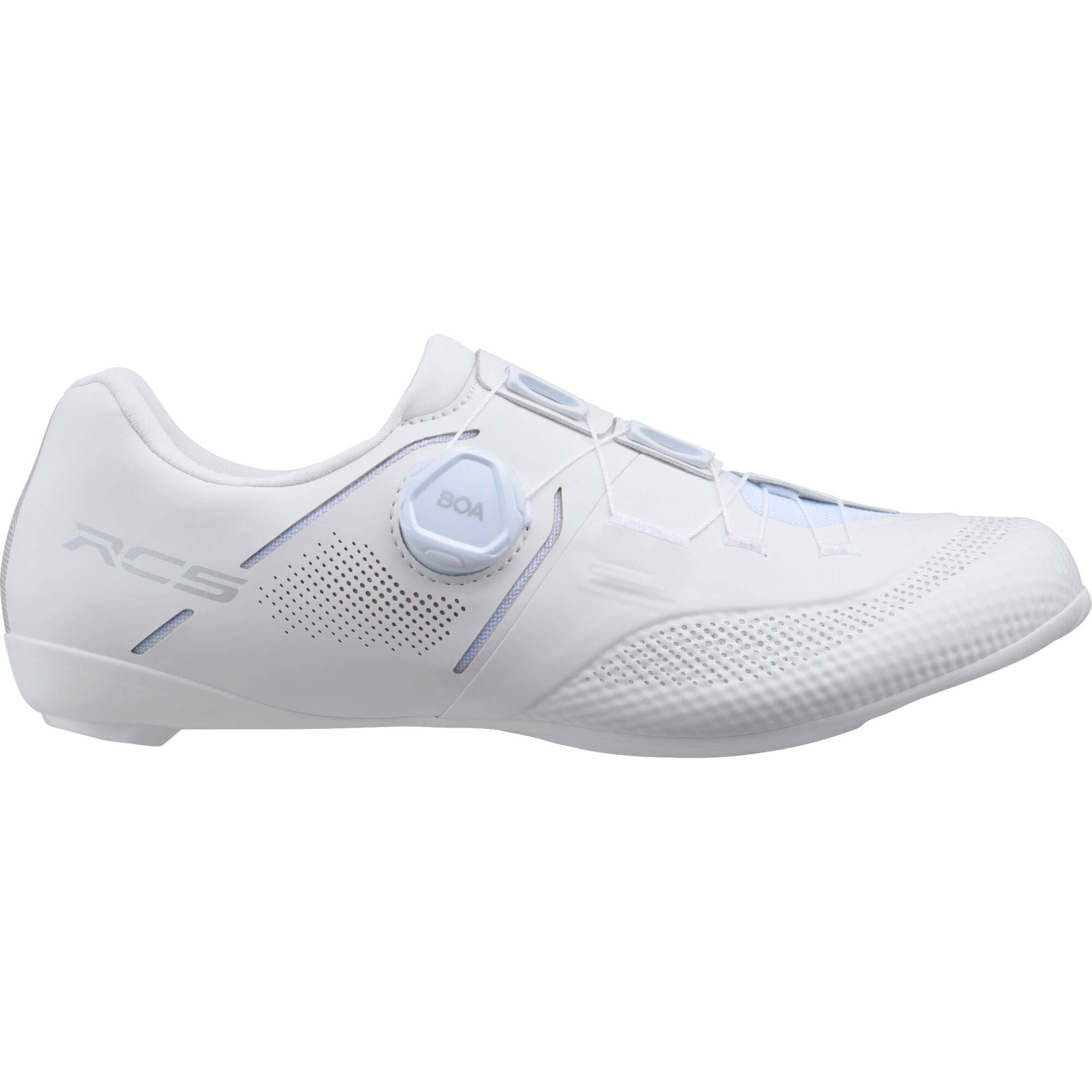 Shimano RC5W women's road cycling shoes with BOA Fit System, lightweight design, and aerodynamic profile for optimal performance.