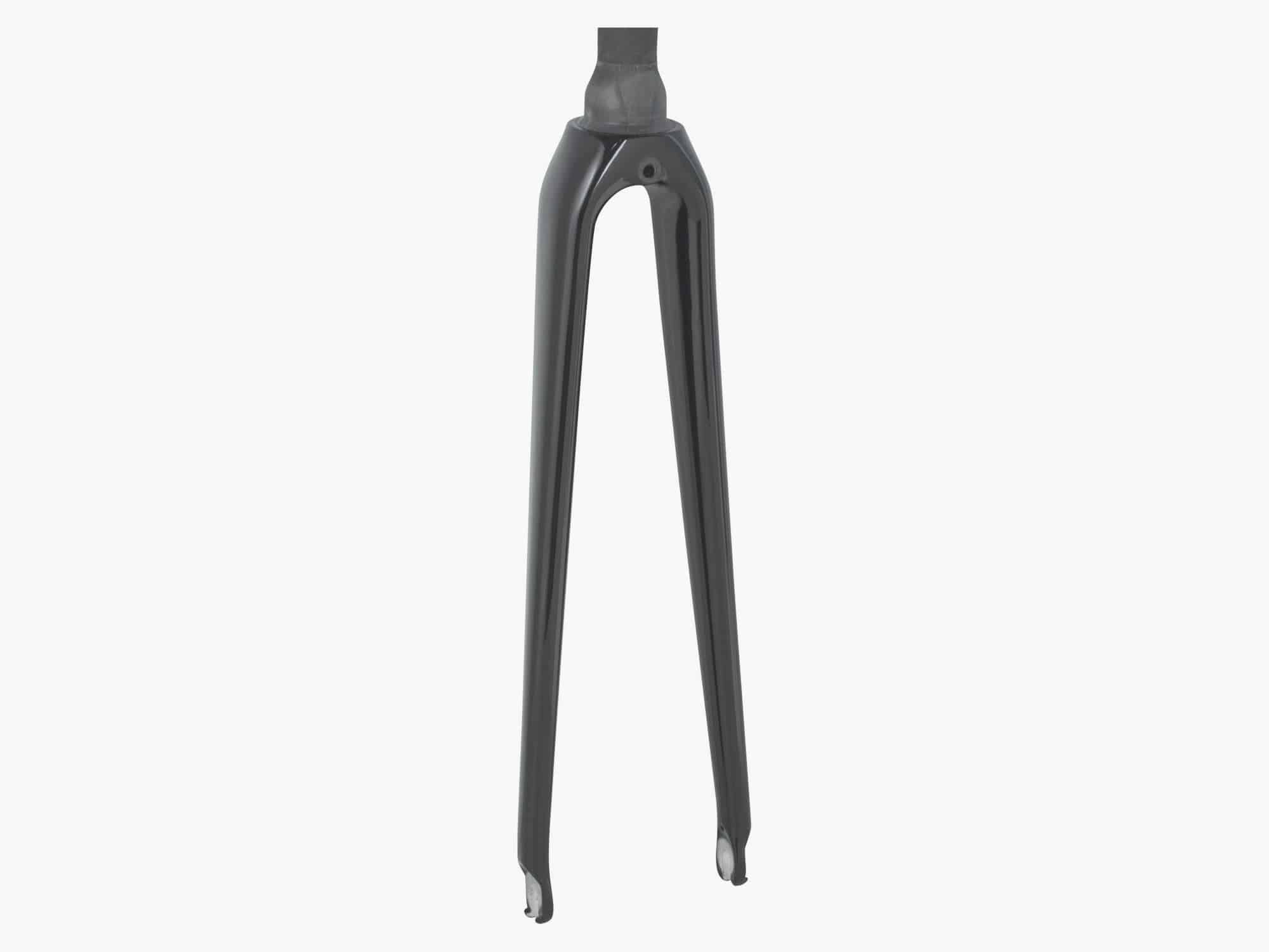 Trek Emonda SL road bike fork with 700C wheels and 40mm rake, featuring neutral color and precise steering components.