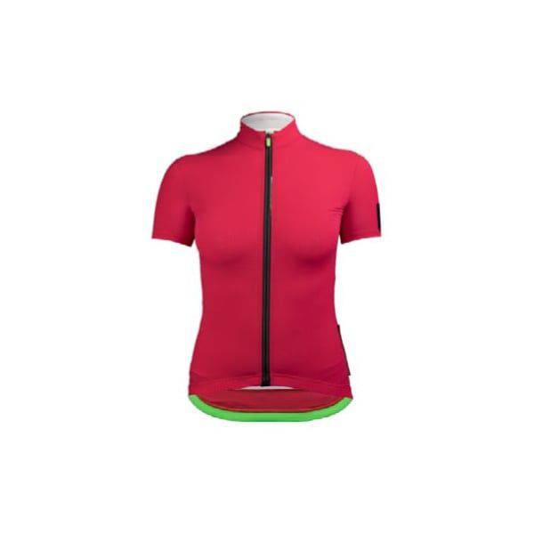Q36.5 L1 Lady Pinstripe Short Sleeve Jersey showing lightweight cycling jersey with silver thread details and pinstripe pattern.