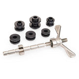 Park Tool BBP-1.2 bottom bracket bearing press set with 6 bushings for 68-150mm shells, used in bike workshop maintenance
