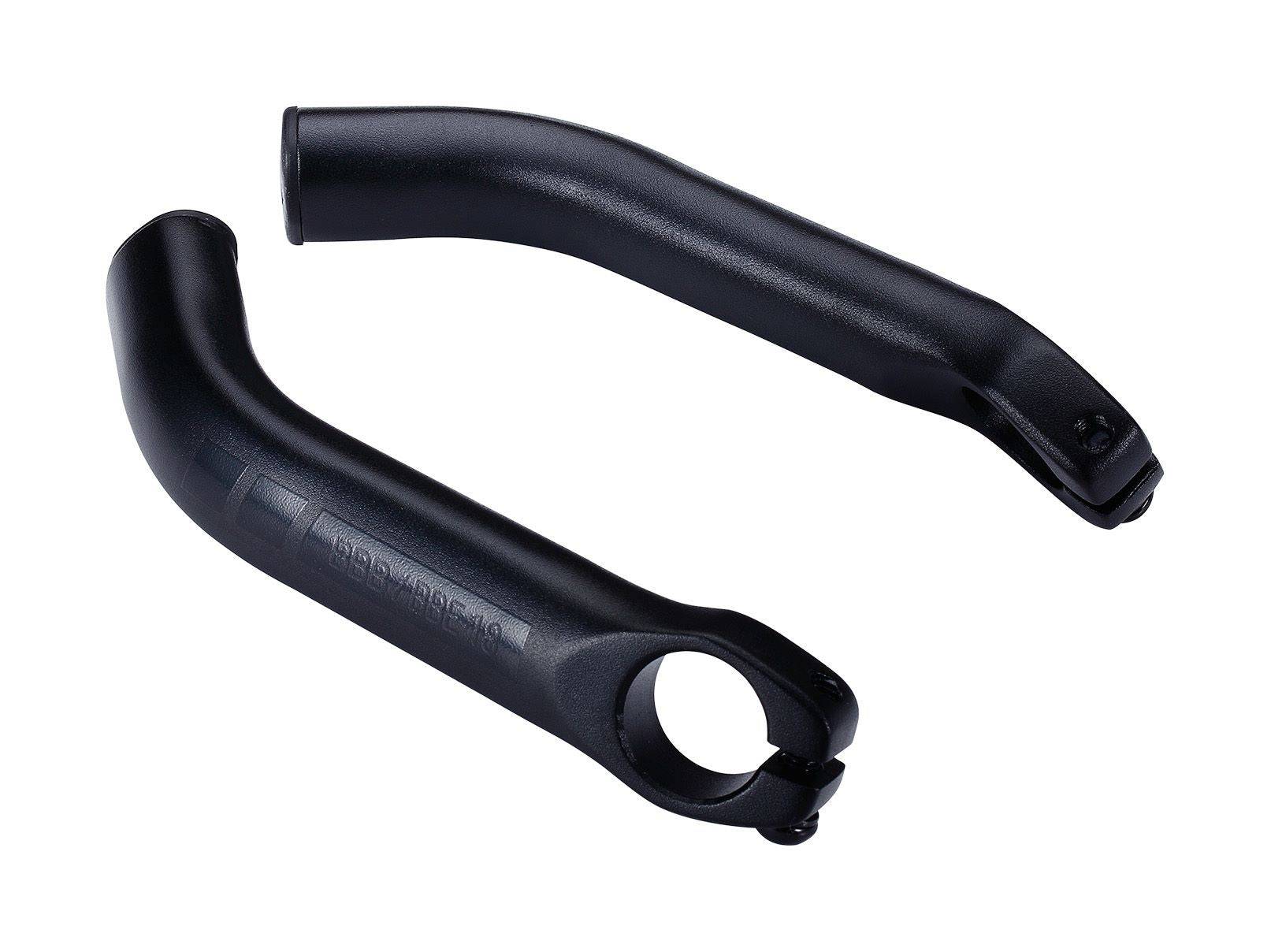 BBB BBE-18 LightCurved Aluminium Bar Ends for ergonomic handlebar grip and control, shown attached to a bicycle handlebar.