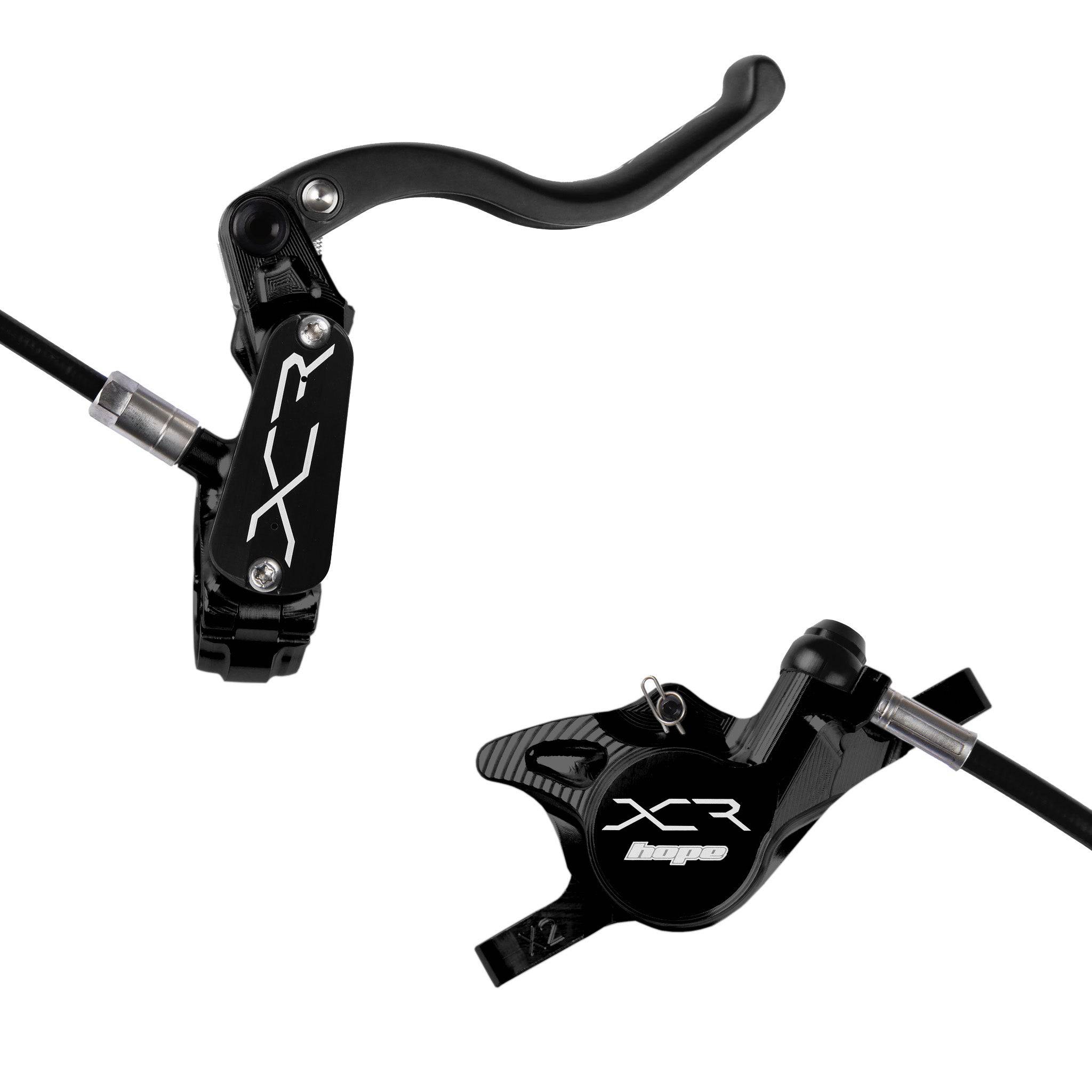 Hope XCR Pro X2 cross-country bike brakes with adjustable lever reach, featuring high-performance components for reliable stopping power.