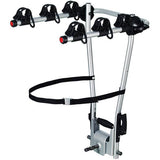 Thule 972 HangOn 3-bike towball carrier with tilt function and city crash safety, mounted on a vehicle for bike transport.