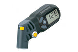 Topeak Smarthead Gauge D2 digital tire pressure gauge showing pressure reading on display for Presta and Schrader valves.