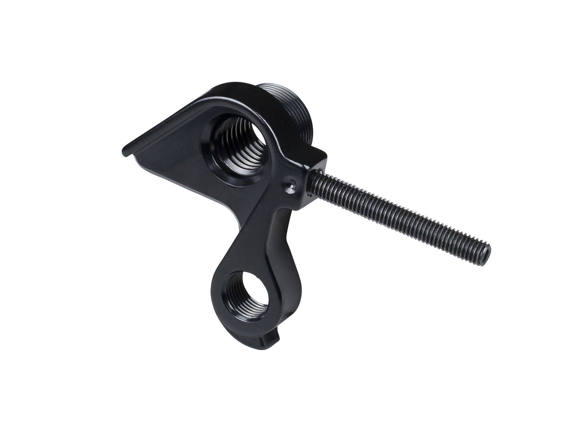 Trek CX gravel bike rear derailleur hanger with 148x12mm thru axle, black, horizontal sliding derailleur component.
