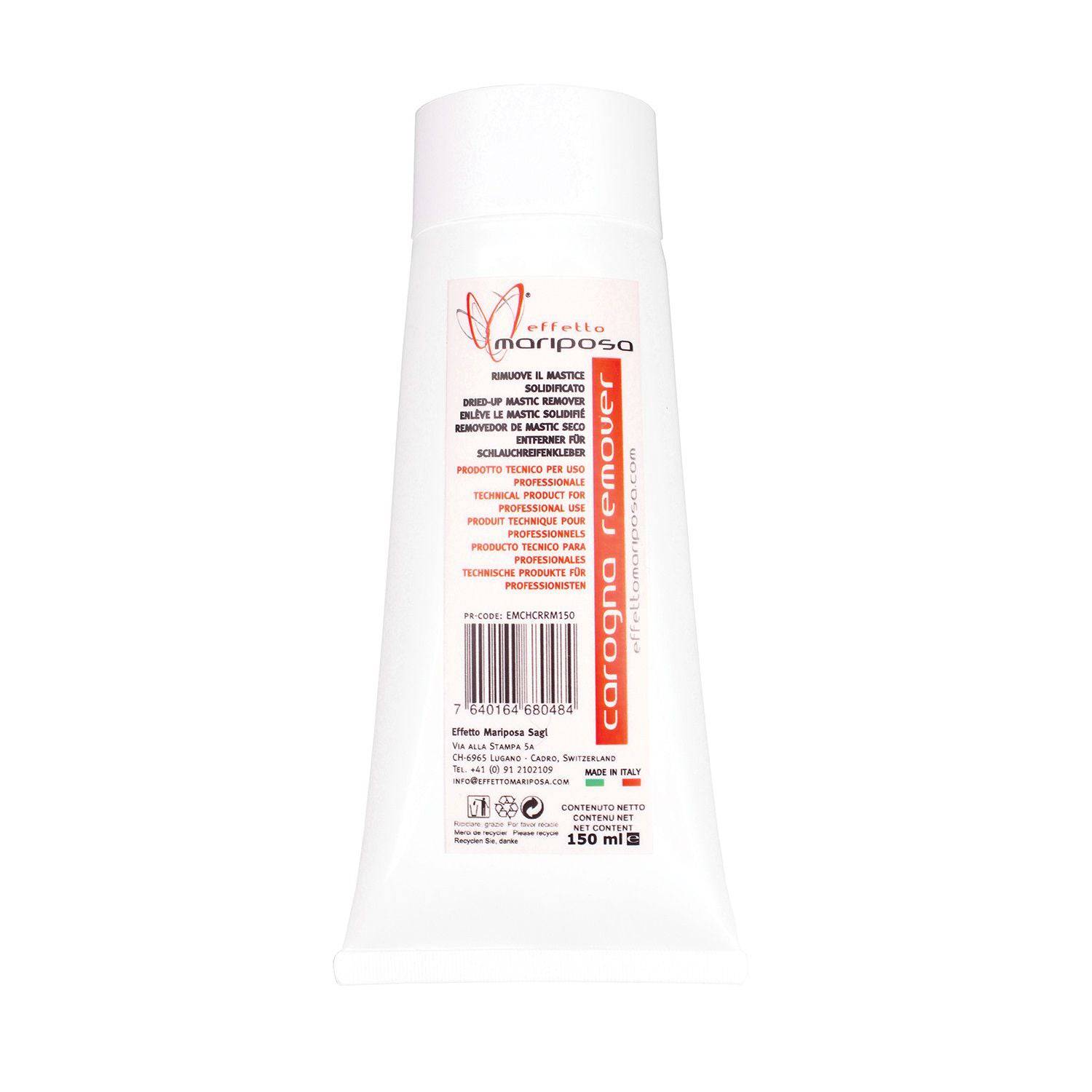 Effetto Carogna Remover 150ml for removing adhesive and mastic residue from carbon and aluminium rims, by Effetto Mariposa.