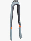 Trek Domane SL 8 700C road bike fork, compatible with disc and rim brakes, close-up of lightweight bicycle component