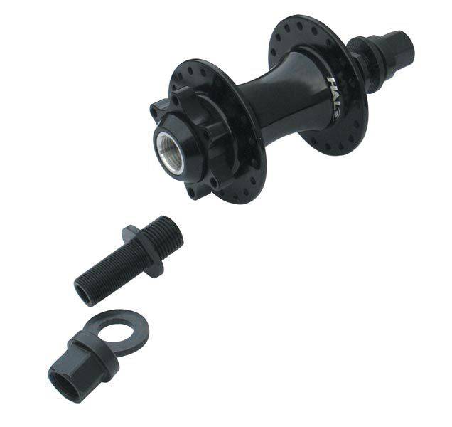 Halo Spin Doctor front hub stub axle for BMX-style bikes, featuring a nutted design and durable component construction.