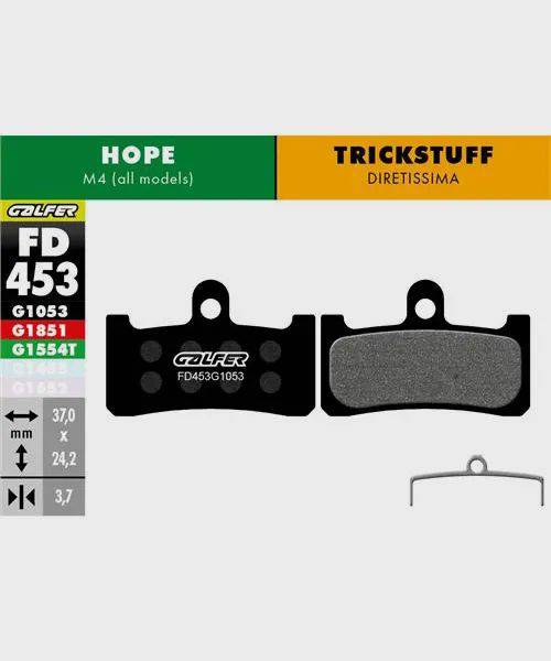 Galfer standard bike disc brake pads showing metal backing plates and friction surfaces for reliable, quiet braking performance.