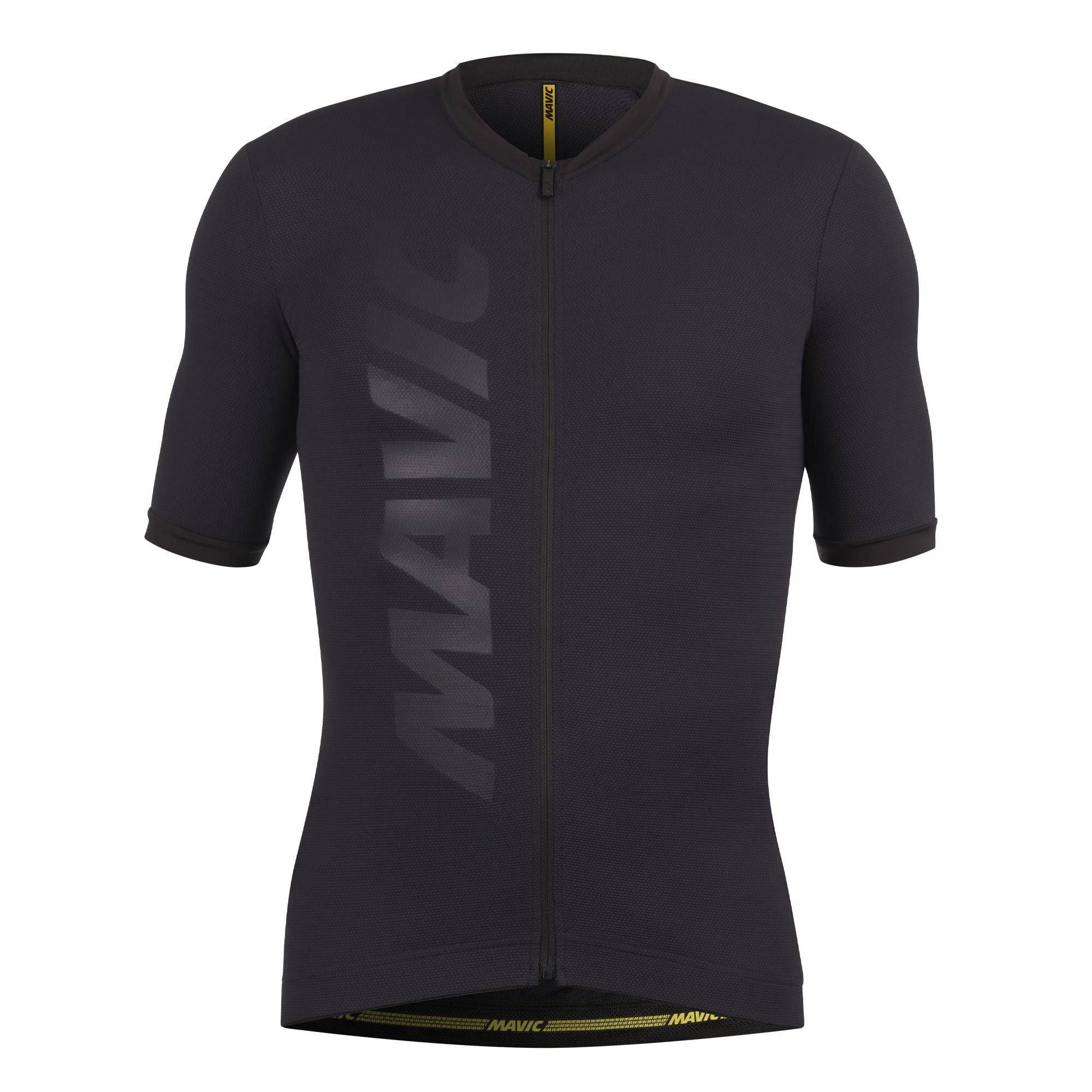 Mavic Aksium short sleeve cycling jersey with UPF 30 protection and reflective details, designed for comfortable riding.