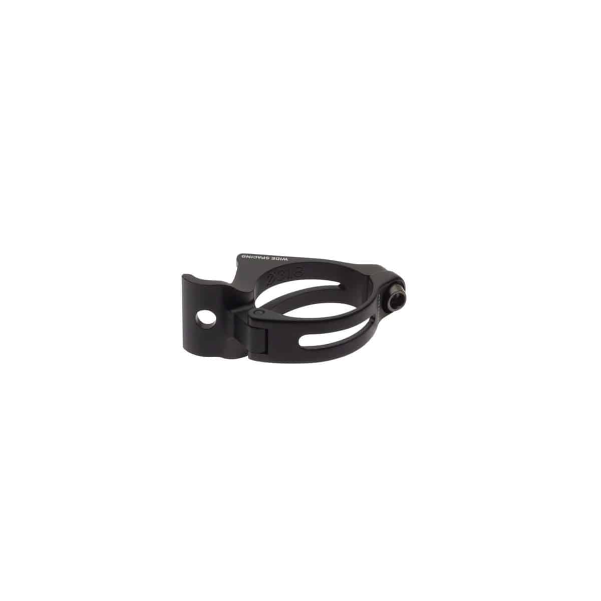 SRAM RED braze-on adaptor 34.9mm with Chainspotter stop for rear derailleur, black bicycle component, close-up view