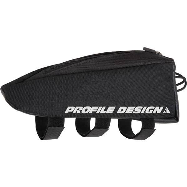Profile Design Aero Medium Top Tube Storage Pack attached to a cycling bike's top tube for convenient storage.