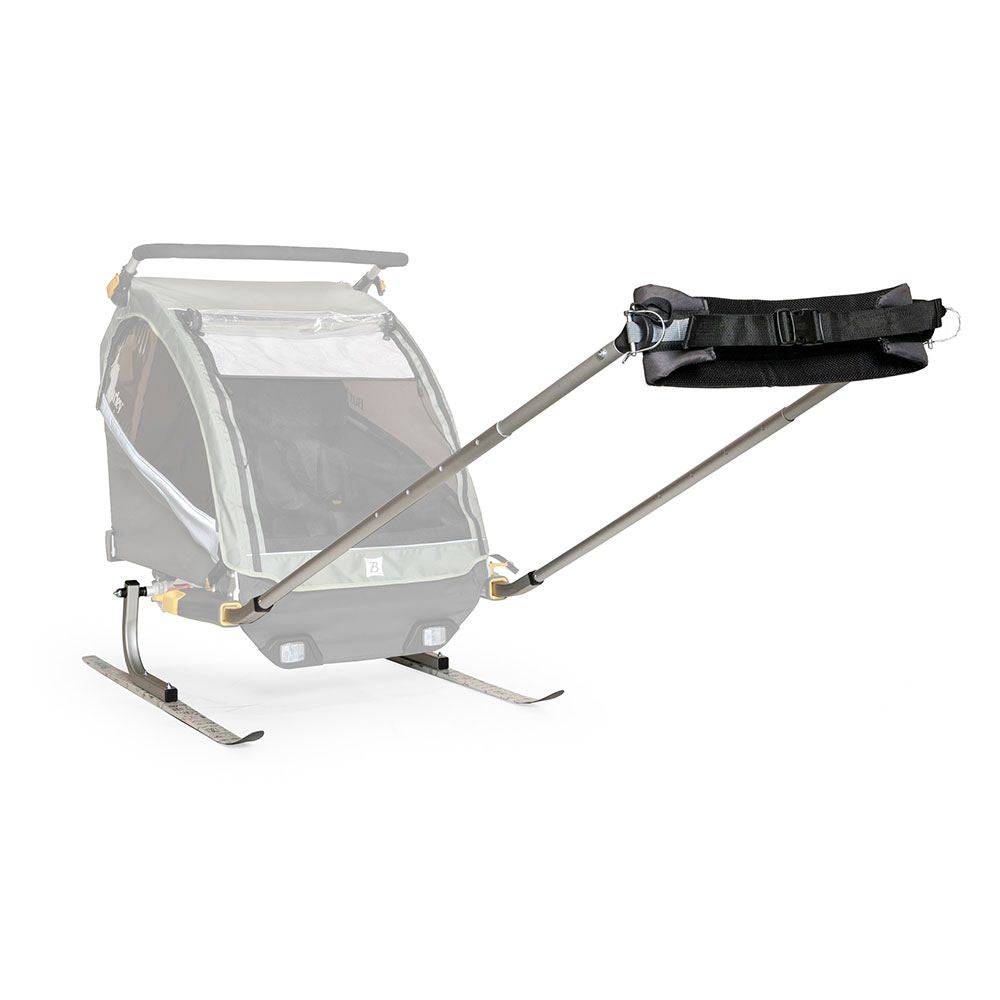 Burley ski kit accessories for bike trailers, including winter mounts and spares for snow use, shown in the image.