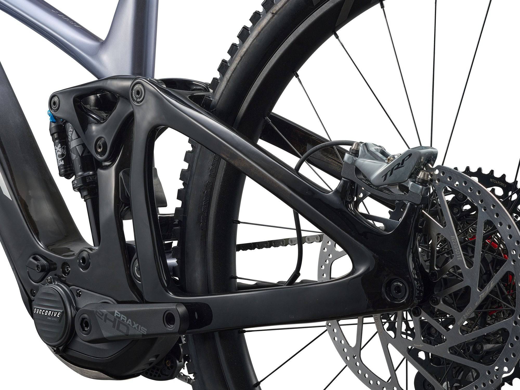 Giant Reign Advanced E+ 1 2026 electric mountain bike with Maestro suspension and SyncDrive Pro 3 motor, black frame, off-road trail view