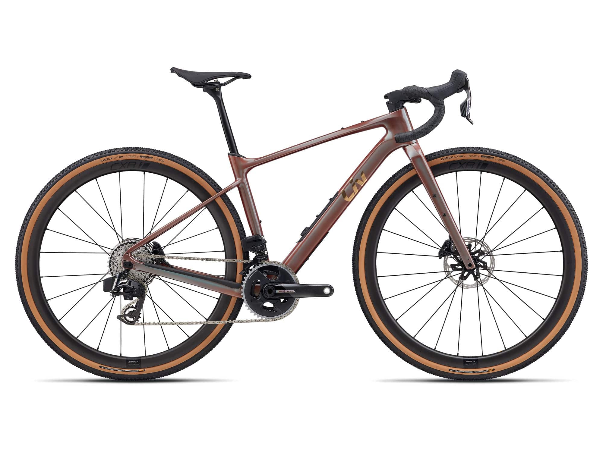 Liv Devote Advanced Pro 2026 women's gravel racing bike with adjustable wheelbase, shown in a sleek black and red design.