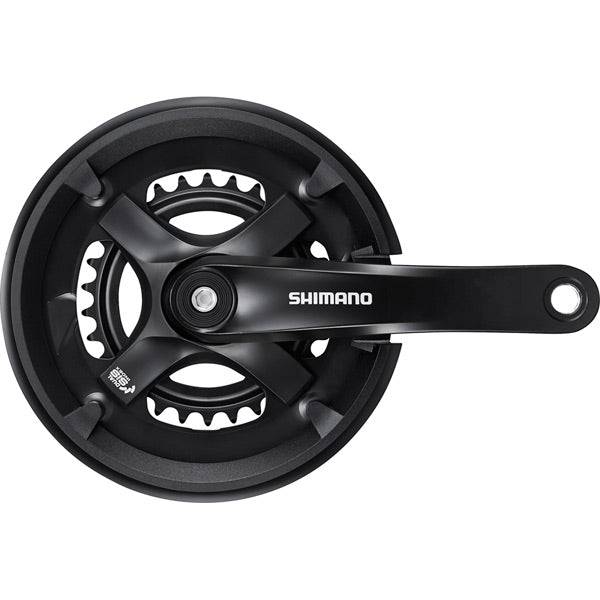Shimano Tourney FC-TY501 double chainset with 46/30 chainrings, 170mm crank arms, 7/8-speed compatible, includes chainguard.