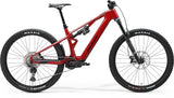 Merida eOne-Sixty SL 6000 carbon e-mountain bike with Bosch Performance Line SX motor, showing the sleek frame and rugged tires.