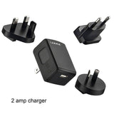Lezyne International 2A USB charging kit with worldwide plug adapters for LED bike lights and accessories.
