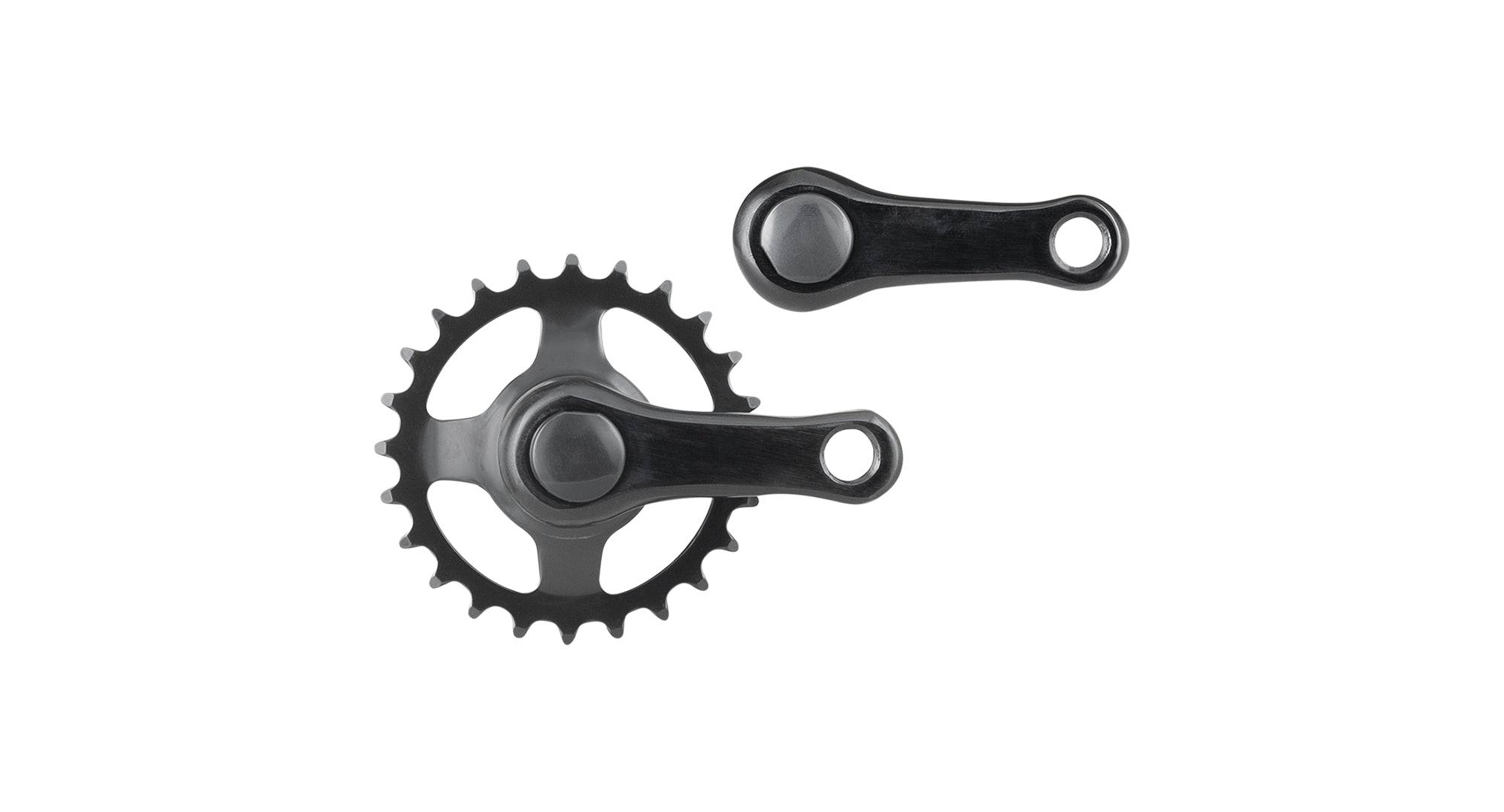Trek Wheel Top Alloy Kids' MTB Crankset with 70mm arms and 26T black chainring, durable bike component for young riders.